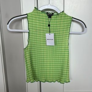 NWT! WHISTLES HOUNDSTOOTH GINGHAM PLISSE TOP